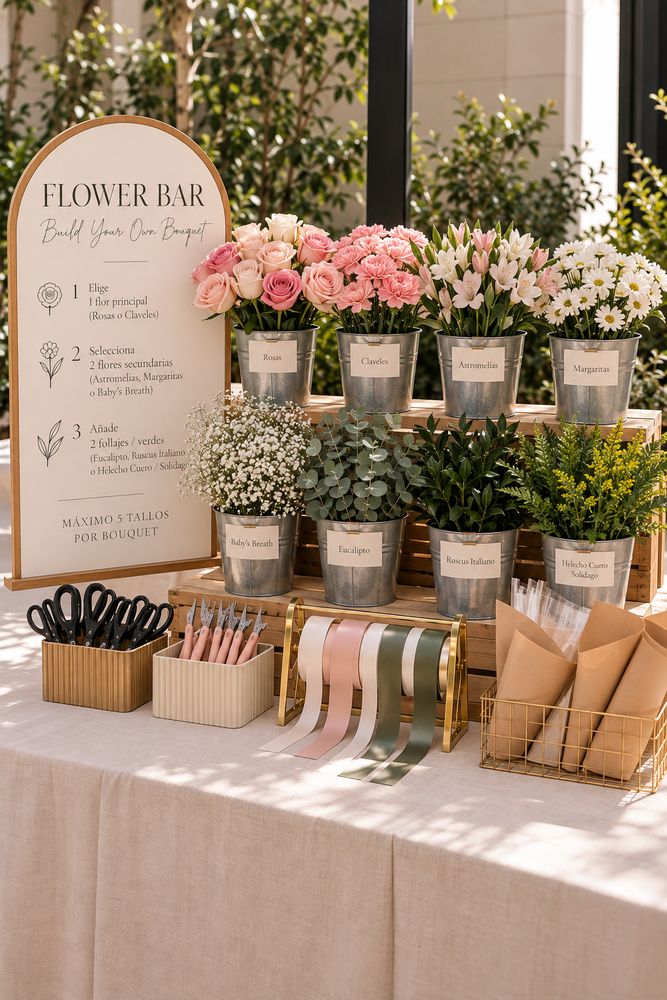 Flower Bar: estación para armar arreglos florales y corsages
